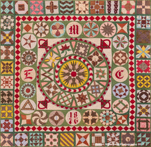 Load image into Gallery viewer, Intricate quilt with warm color blocks and various shapes
