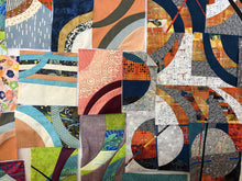 Load image into Gallery viewer, Colorful abstract patterned fabric with various shapes and colors.

