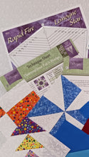 Load image into Gallery viewer, Quilt blocks with printed patterns and instructions on a gray background
