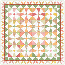 Load image into Gallery viewer, Quilt with geometric pattern featuring triangles in pink, green, and orange on a white background.
