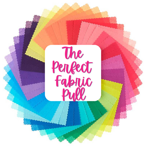 The Perfect Fabric Pull text surrounded by swatches of colored fabric