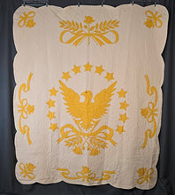 Load image into Gallery viewer, Quilt with yellow eagle and star design on a beige background
