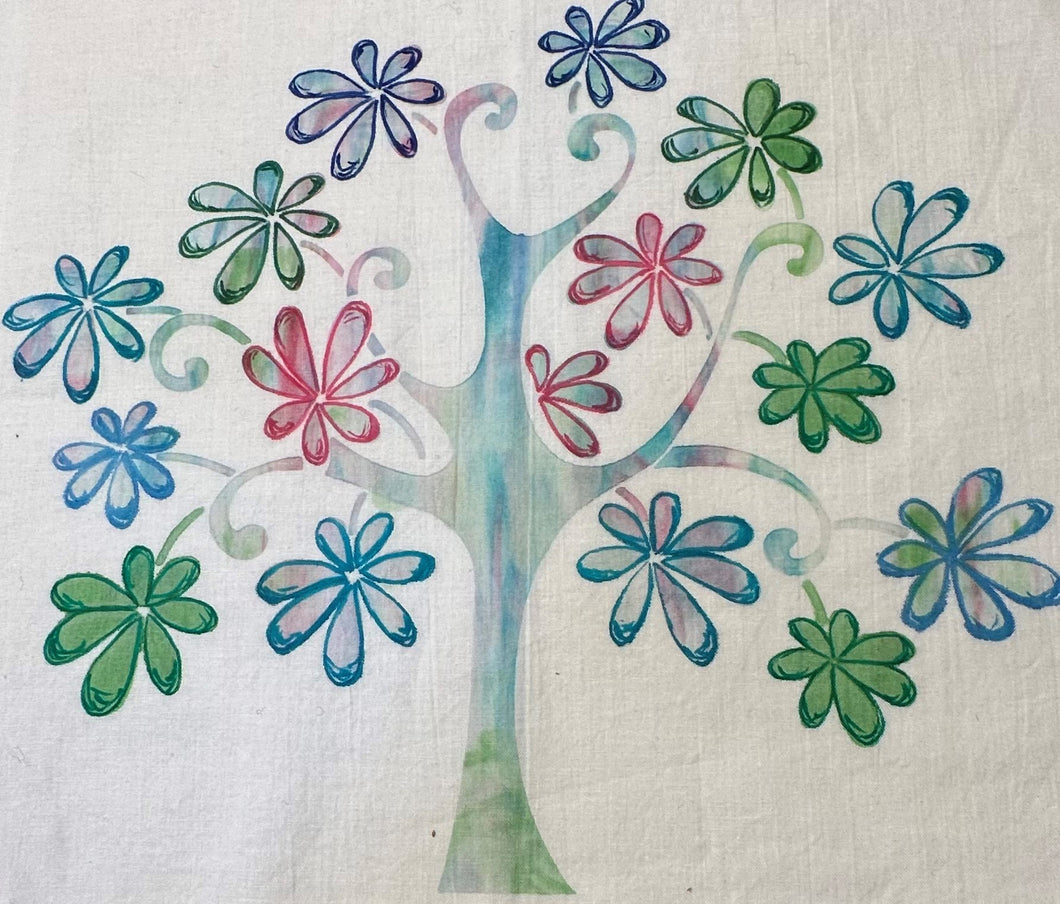 Inked tree on fabric