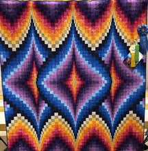 Load image into Gallery viewer, purple, blue and orange bargello quilt 
