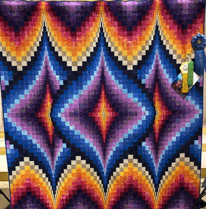 purple, blue and orange bargello quilt 