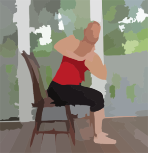 illustration of person sitting on a chair doing hand yoga