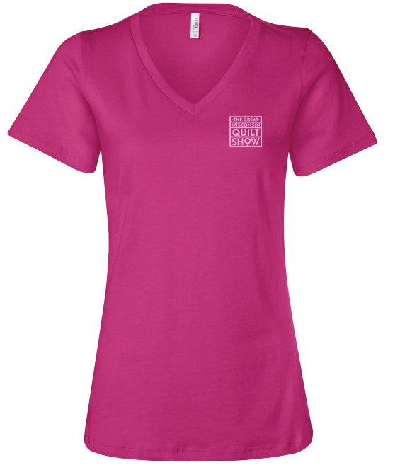 V-Neck T-Shirt (berry shirt with light pink logo)